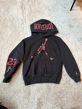 Jordan Black Crewneck Hoodie with Red Jumpman and '23' Sleeve